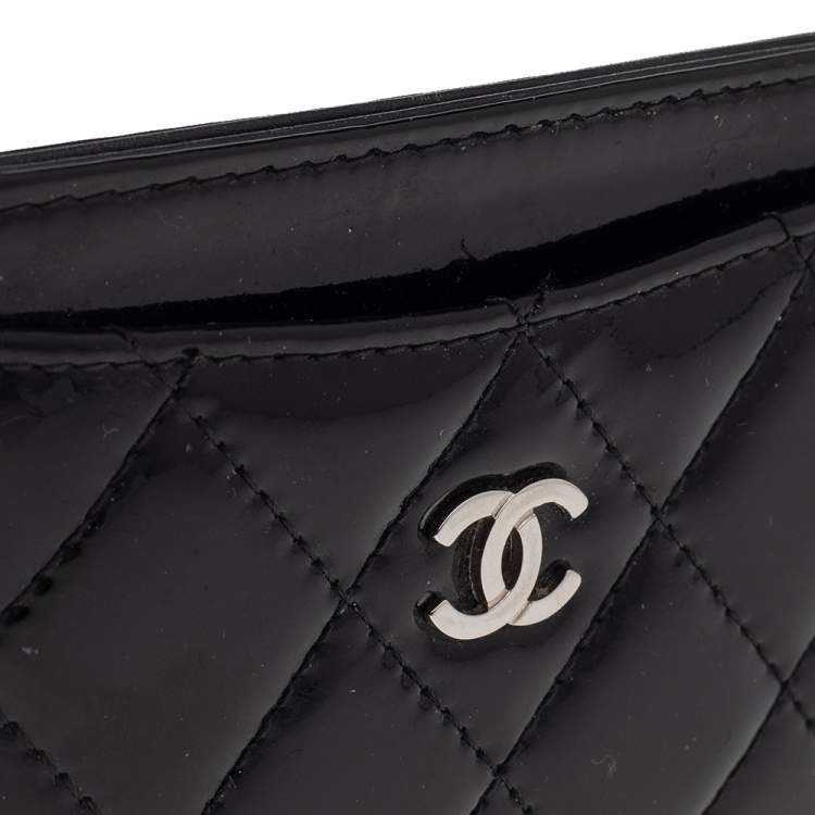 Pre Owned Chanel Black Quilted Patent Leather Classic Card Holder