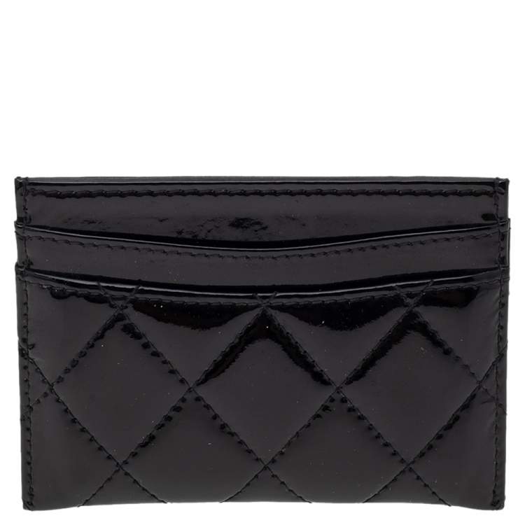 Pre Owned Chanel Black Quilted Patent Leather Classic Card Holder