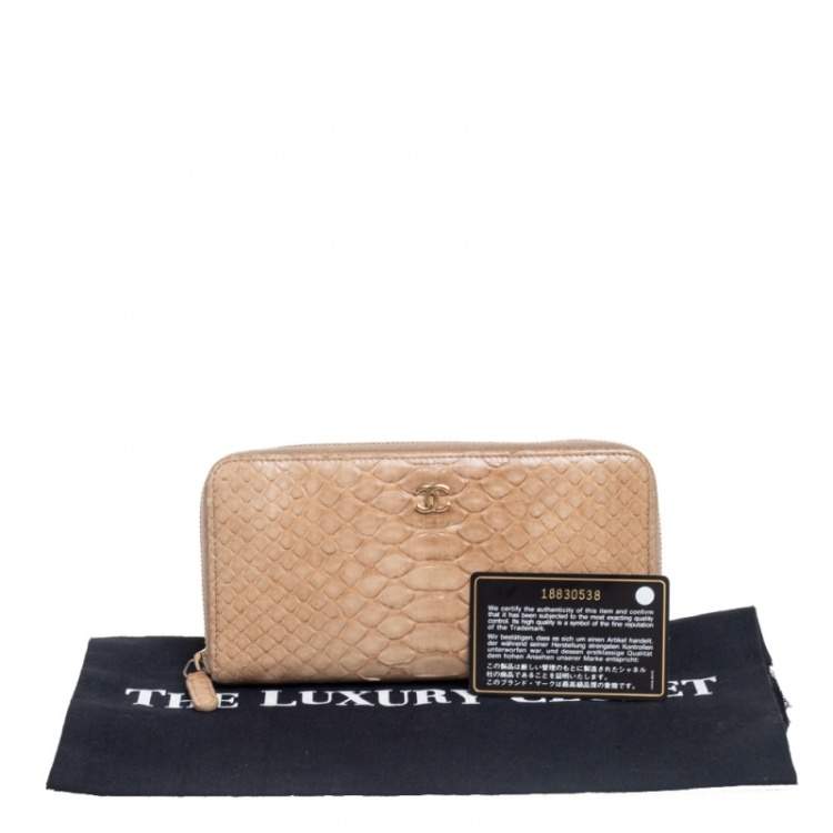 Pre Owned Chanel Beige Python Zip Around Wallet