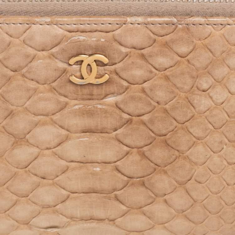 Pre Owned Chanel Beige Python Zip Around Wallet