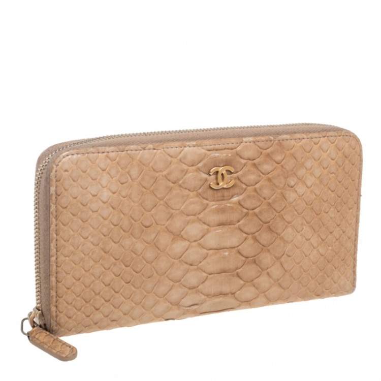 Pre Owned Chanel Beige Python Zip Around Wallet