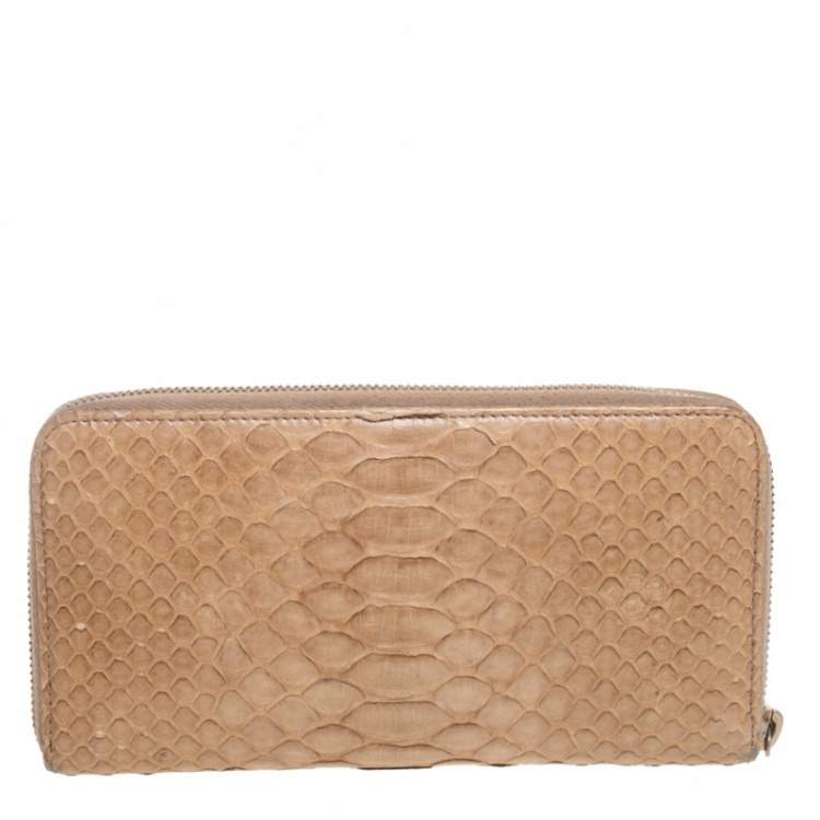 Pre Owned Chanel Beige Python Zip Around Wallet