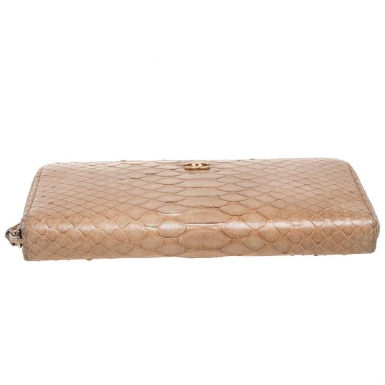 Pre Owned Chanel Beige Python Zip Around Wallet