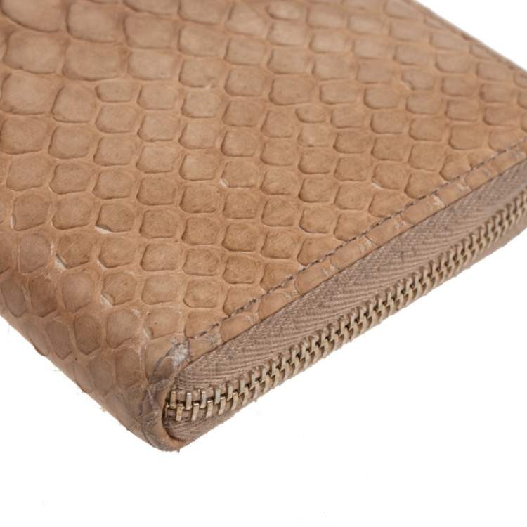 Pre Owned Chanel Beige Python Zip Around Wallet
