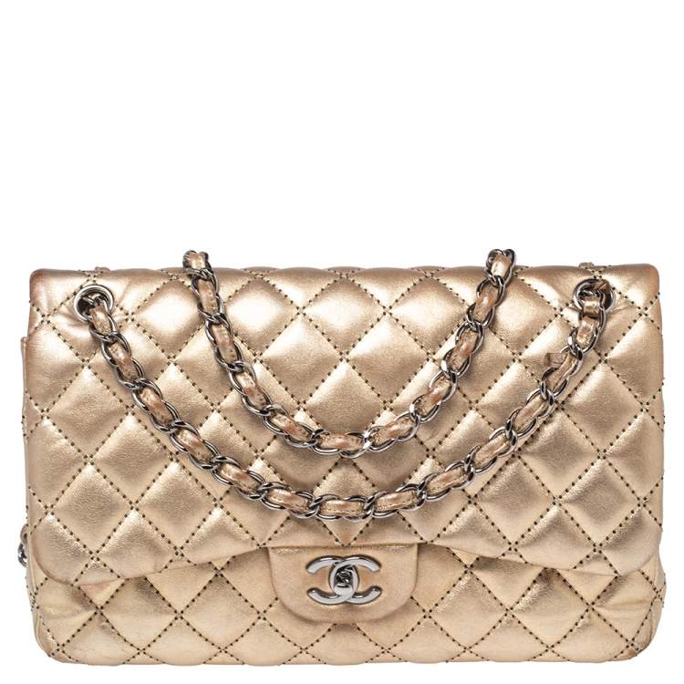 Chanel Metallic Gold Quilted Leather Jumbo Classic Double Flap Bag Chanel