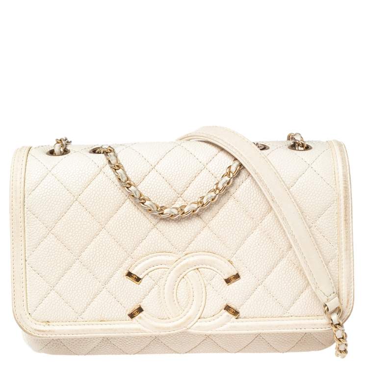 Chanel White Quilted Caviar Leather Small CC Filigree Flap Bag Chanel | The  Luxury Closet