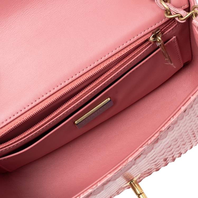 Pre Owned Chanel Pink Python Small Valentine Classic Single Flap Bag