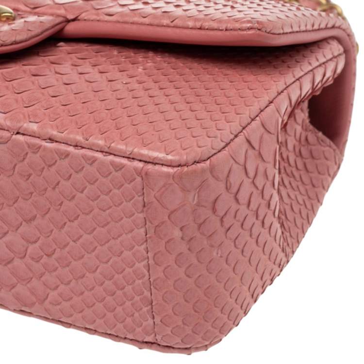 Pre Owned Chanel Pink Python Small Valentine Classic Single Flap Bag