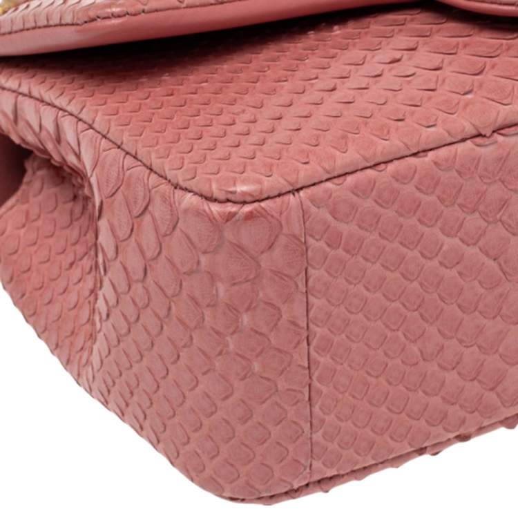Pre Owned Chanel Pink Python Small Valentine Classic Single Flap Bag