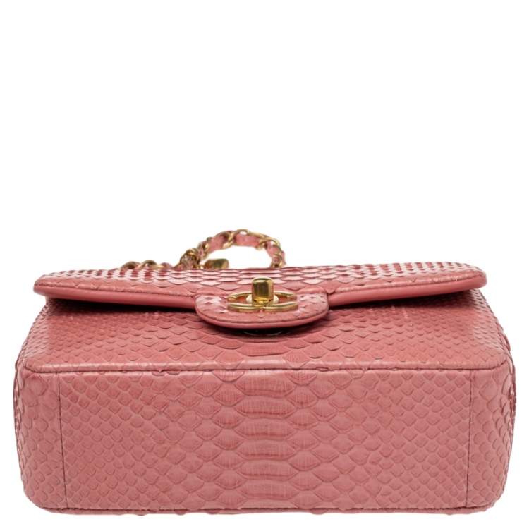 Pre Owned Chanel Pink Python Small Valentine Classic Single Flap Bag