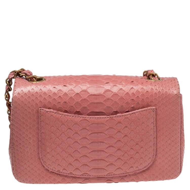 Pre Owned Chanel Pink Python Small Valentine Classic Single Flap Bag