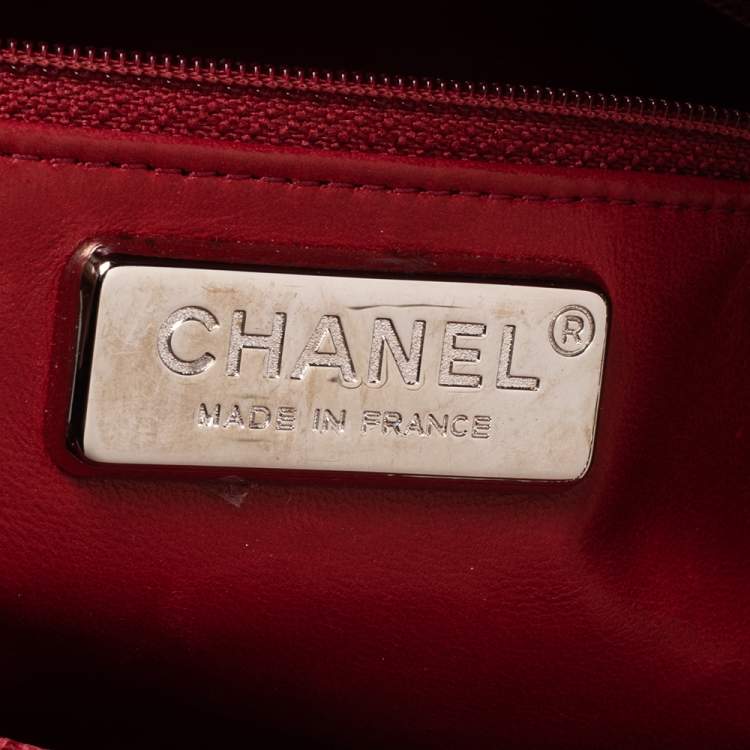 Pre Owned Chanel Red Quilted Lizard Leather Medium Just Mademoiselle Bowling Bag