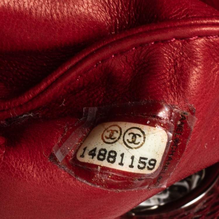 Pre Owned Chanel Red Quilted Lizard Leather Medium Just Mademoiselle Bowling Bag