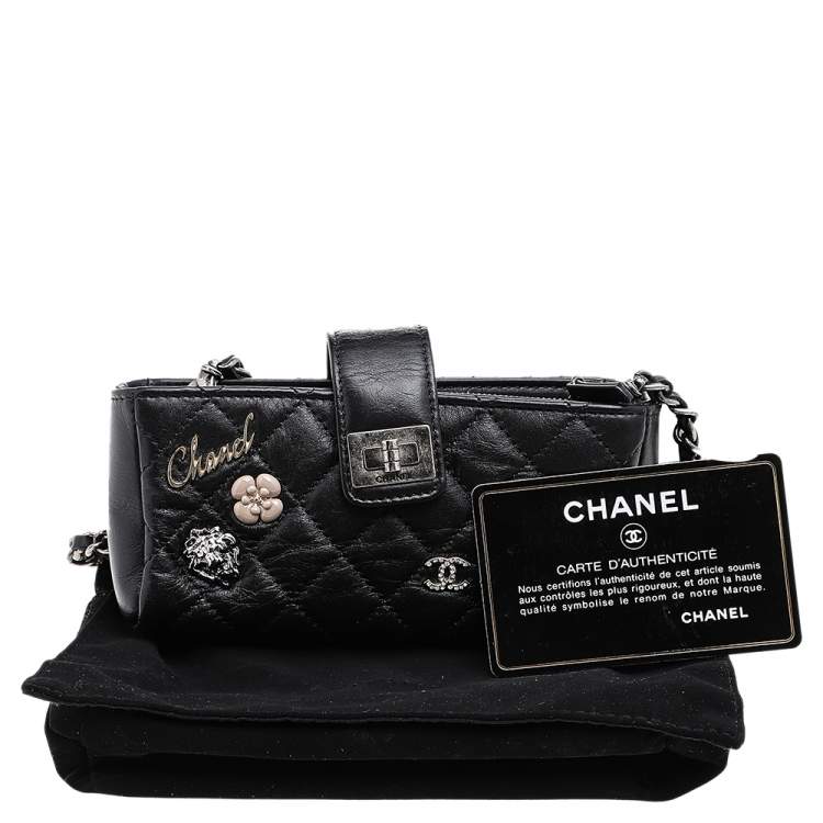 Pre Owned Chanel Black Quilted Leather Reissue Chain Phone Pouch