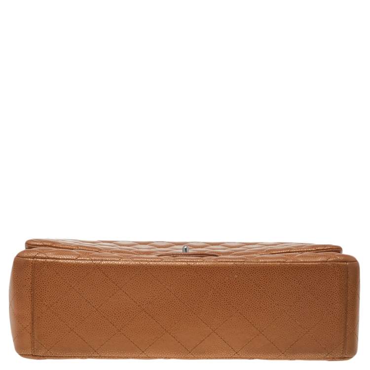 Pre Owned Chanel Metallic Beige Quilted Leather Maxi Classic Single Flap Bag