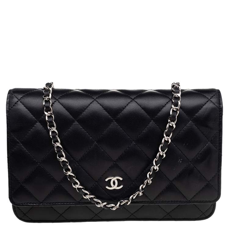 Chanel Classic Flap Wallet Quilted Long Black in Lambskin with Silver-tone  - US