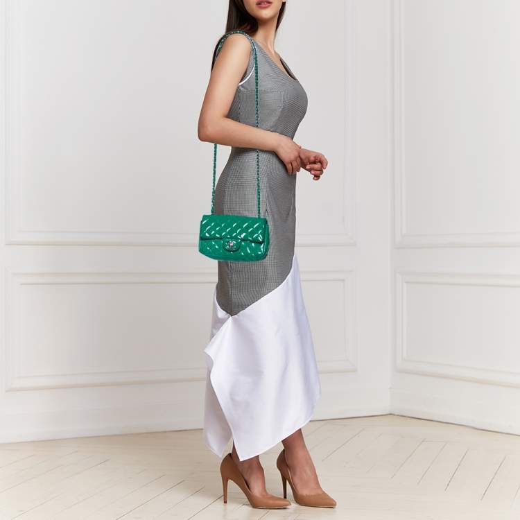 Chanel Mini Square Flap Bag Lambskin Light Green LGHW (Microchip)
