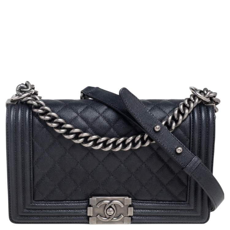 Chanel Black Quilted Caviar Leather Medium Boy Flap Bag Chanel