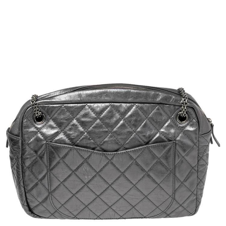 Pre Owned Chanel Silver Metallic Quilted Calfskin Large Reissue Camera Bag