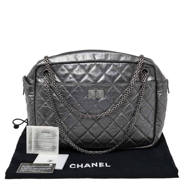 Pre Owned Chanel Silver Metallic Quilted Calfskin Large Reissue Camera Bag