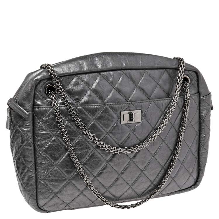 Pre Owned Chanel Silver Metallic Quilted Calfskin Large Reissue Camera Bag