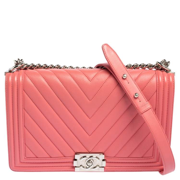 Chanel Pink Chevron Leather New Medium Boy Flap Bag Chanel