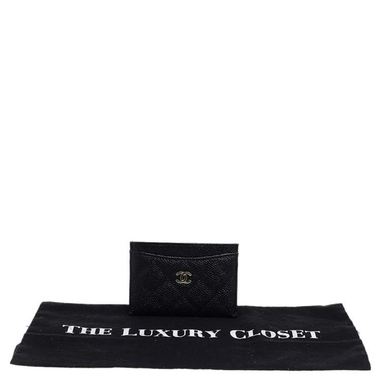 Pre Owned Chanel Black Quilted Caviar Leather Classic Card Holder