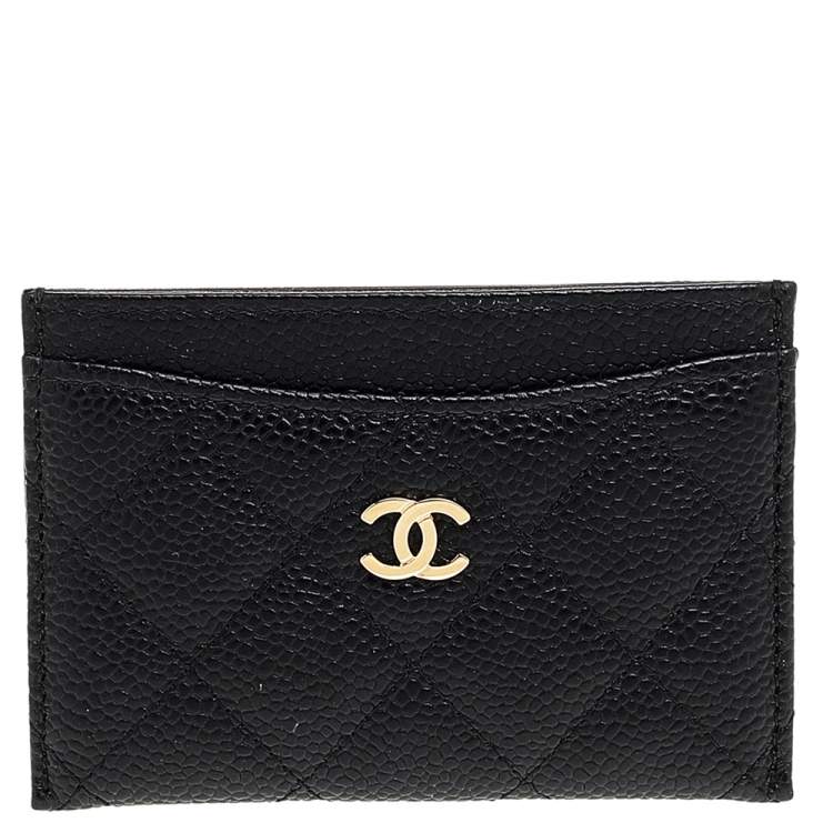 Pre Owned Chanel Black Quilted Caviar Leather Classic Card Holder