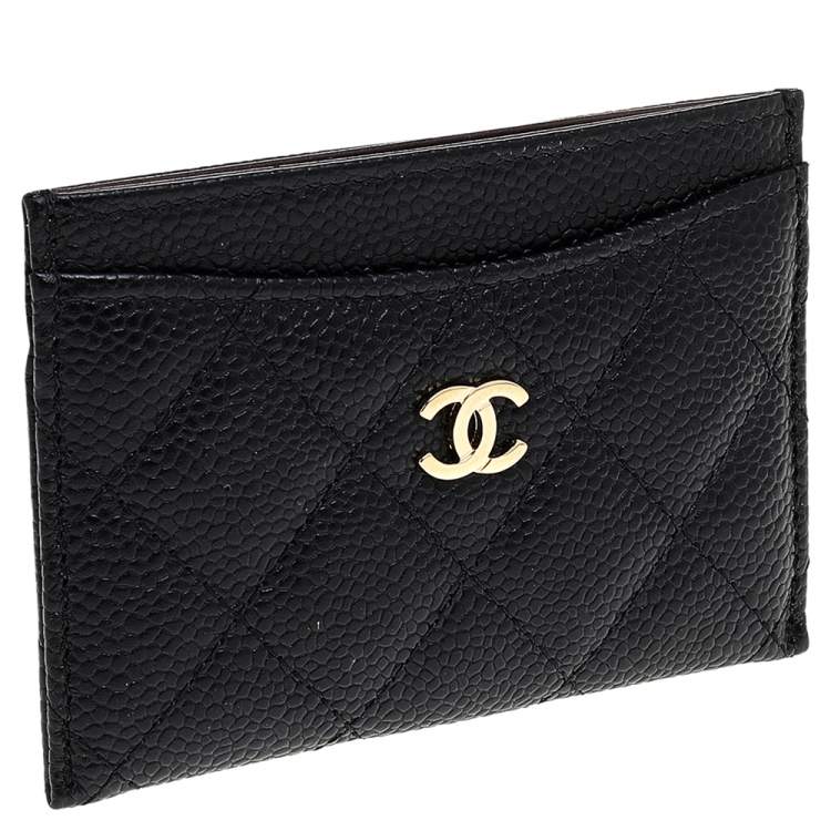 Pre Owned Chanel Black Quilted Caviar Leather Classic Card Holder