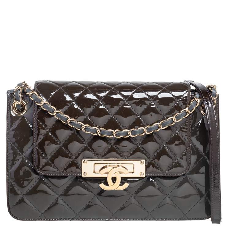 Chanel Charcoal Grey Quilted Patent Leather Golden Class Accordion