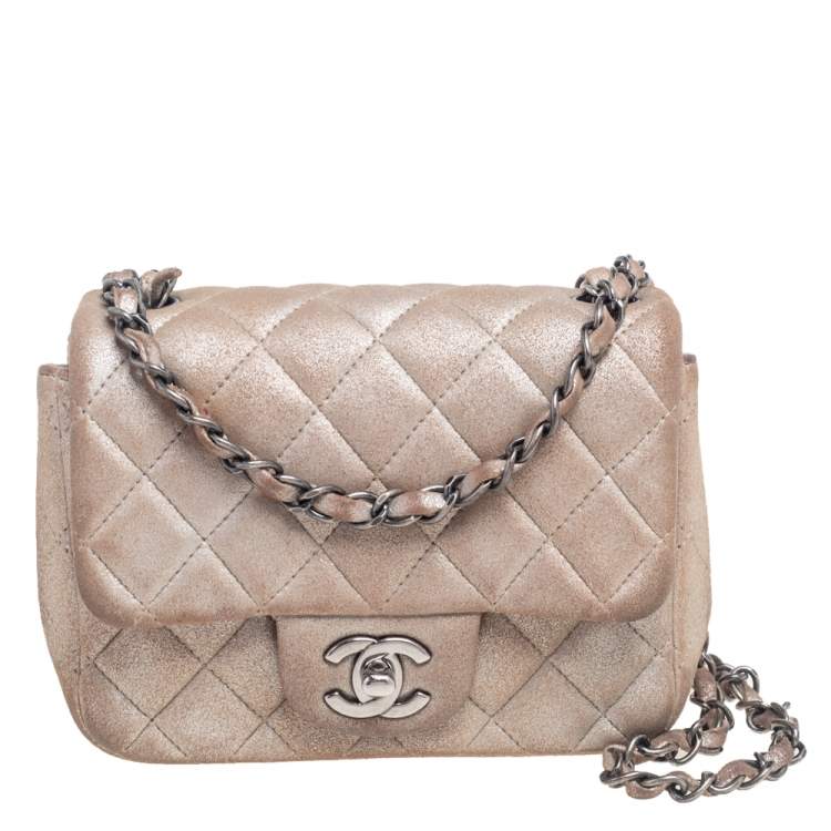Chanel Beige Shimmery Quilted Suede Mini Square Classic Flap Bag Chanel |  The Luxury Closet