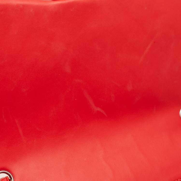 Pre Owned Chanel Coral Chevron Patent Leather Jumbo Classic Flap Bag