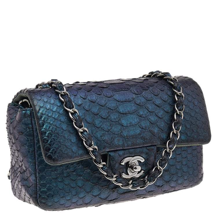 Pre Owned Chanel Iridescent Python Small Classic Single Flap Bag