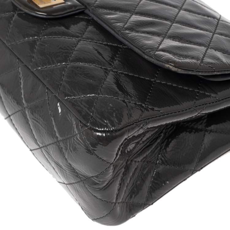 Pre Owned Chanel Dark Grey Quilted Patent Leather Reissue 2.55 Classic 227 Flap Bag