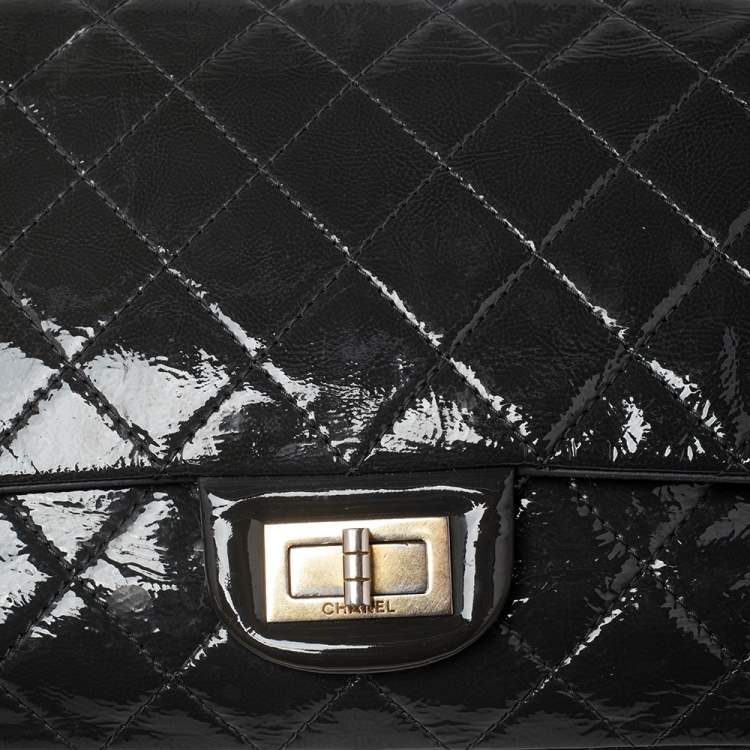 Pre Owned Chanel Dark Grey Quilted Patent Leather Reissue 2.55 Classic 227 Flap Bag