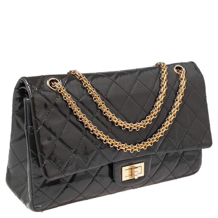 Pre Owned Chanel Dark Grey Quilted Patent Leather Reissue 2.55 Classic 227 Flap Bag