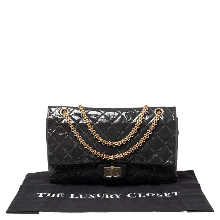 Pre Owned Chanel Dark Grey Quilted Patent Leather Reissue 2.55 Classic 227 Flap Bag