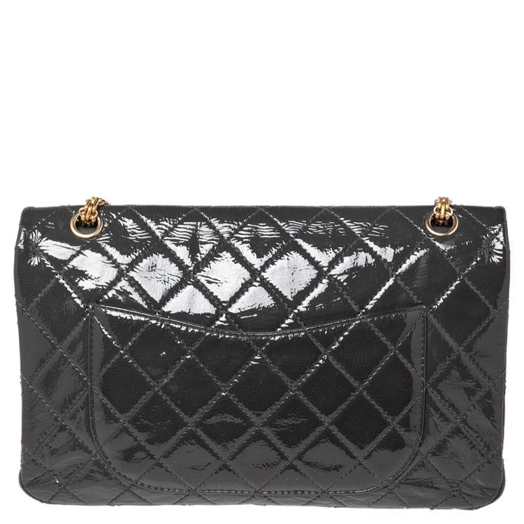 Pre Owned Chanel Dark Grey Quilted Patent Leather Reissue 2.55 Classic 227 Flap Bag