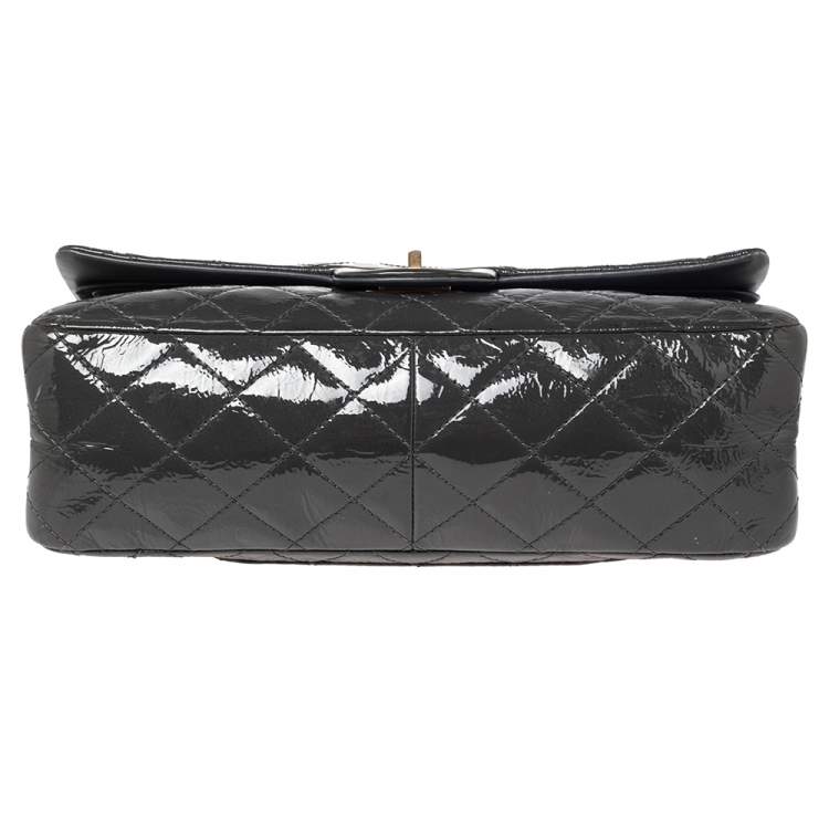 Pre Owned Chanel Dark Grey Quilted Patent Leather Reissue 2.55 Classic 227 Flap Bag