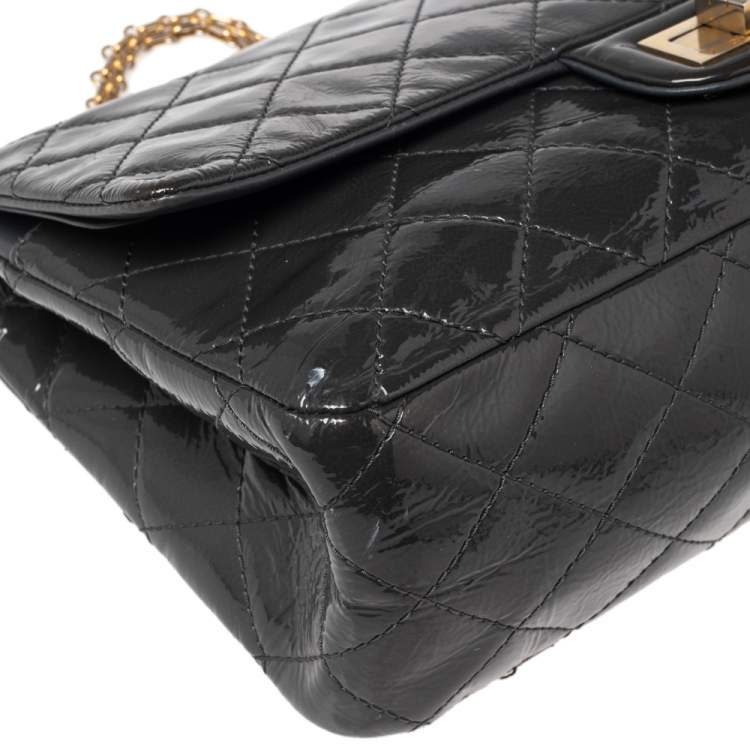 Pre Owned Chanel Dark Grey Quilted Patent Leather Reissue 2.55 Classic 227 Flap Bag