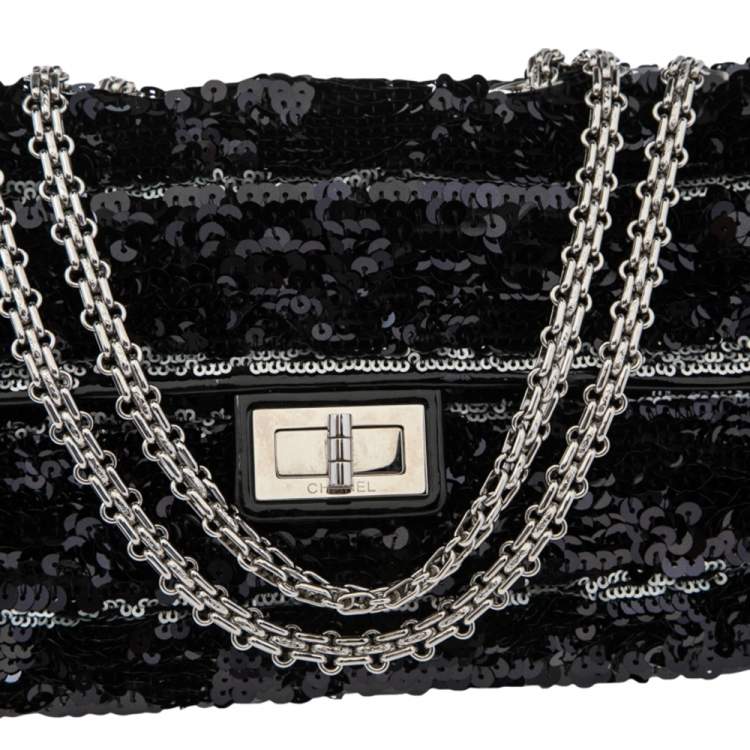 Pre Owned Chanel Black/White Sequins Reissue Shoulder Bag