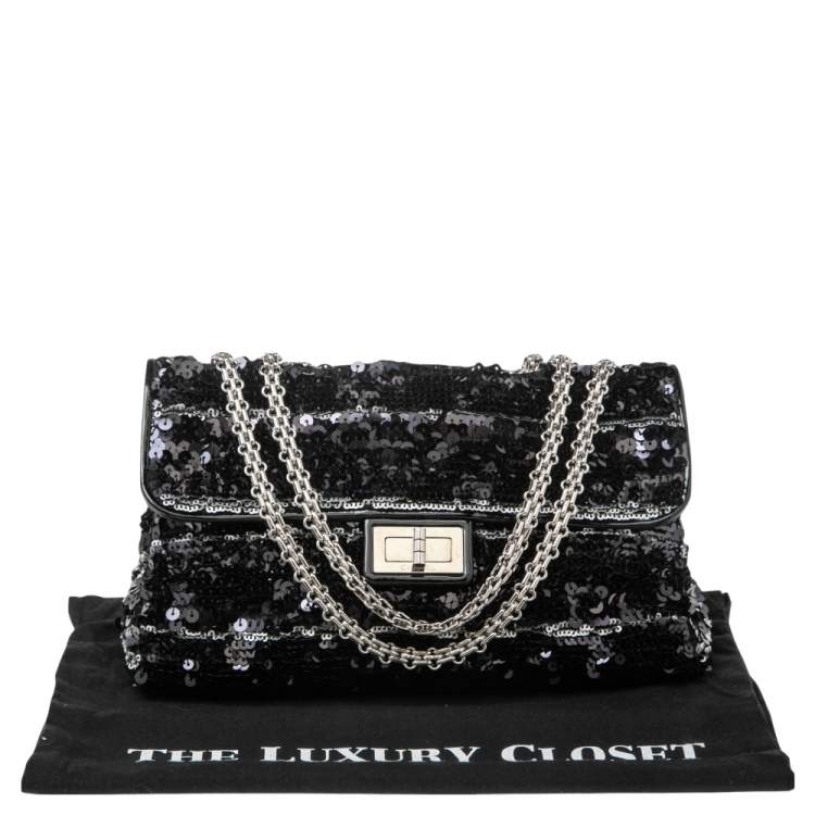 Pre Owned Chanel Black/White Sequins Reissue Shoulder Bag