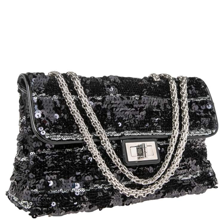 Pre Owned Chanel Black/White Sequins Reissue Shoulder Bag