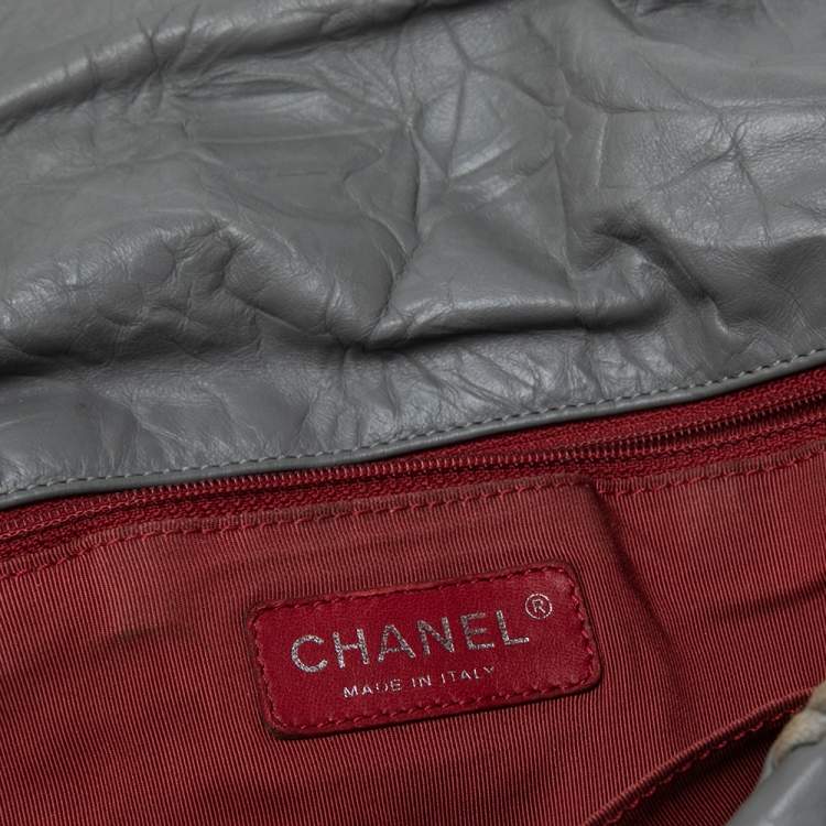 Pre Owned Chanel Grey Crinkled Leather Ultra Stitch Classic Flap Bag
