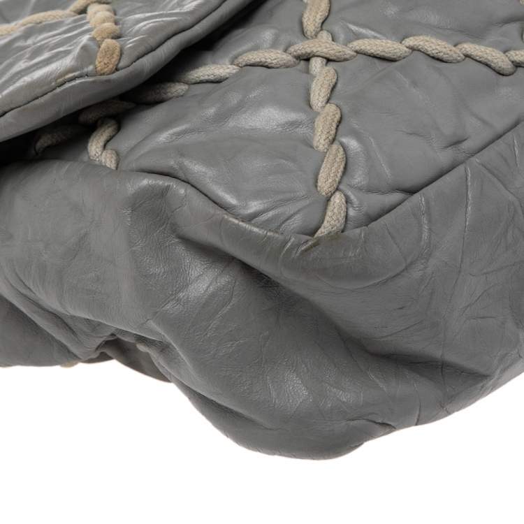 Pre Owned Chanel Grey Crinkled Leather Ultra Stitch Classic Flap Bag