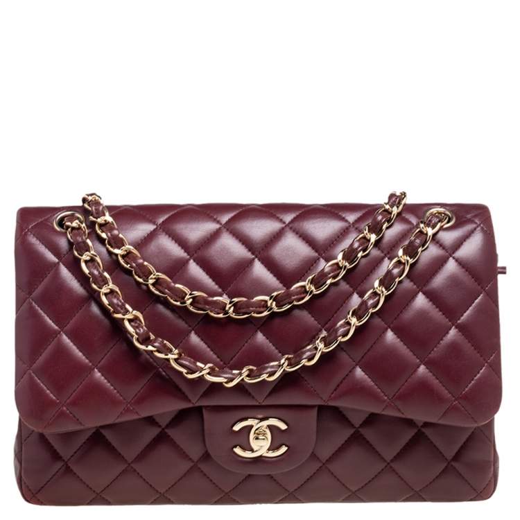 Chanel Black & Burgundy Quilted Lambskin Small Classic Single Flap Bag