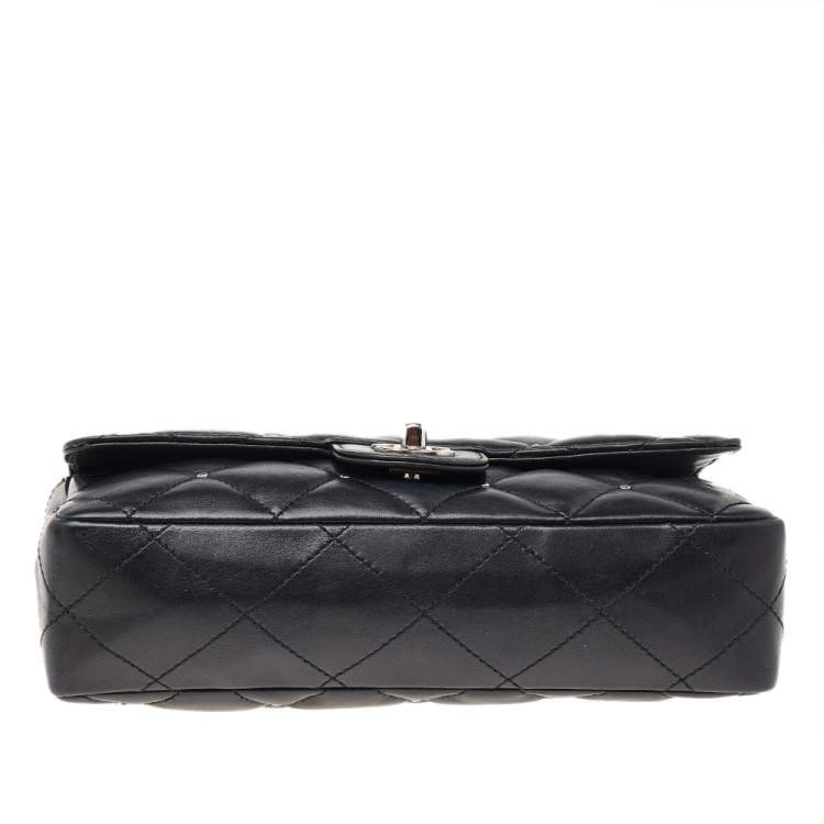 Pre Owned Chanel Black Studded Leather Medium Classic Single Flap Bag