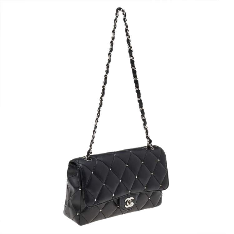Pre Owned Chanel Black Studded Leather Medium Classic Single Flap Bag