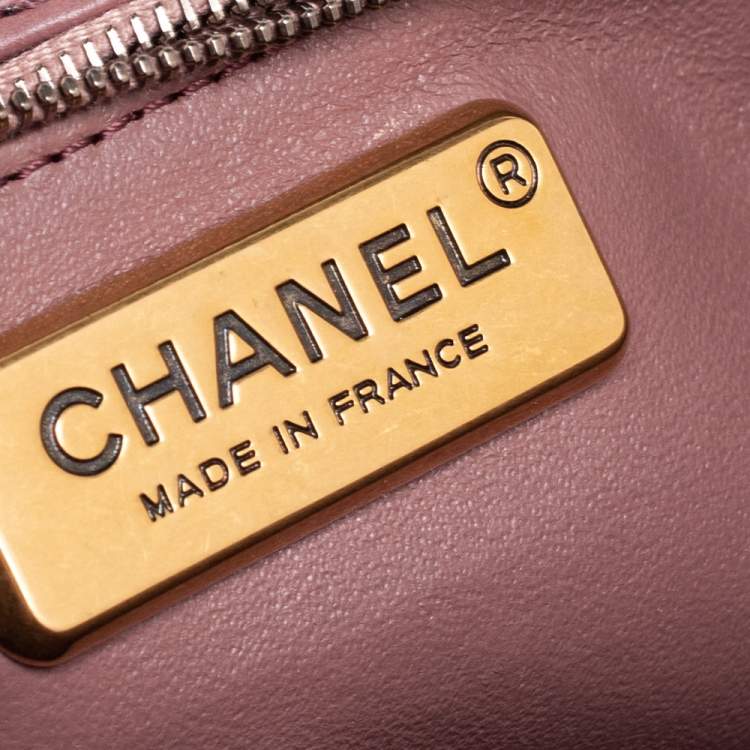 Pre Owned Chanel Old Rose Leather and Python Chain Around Boy Flap Bag