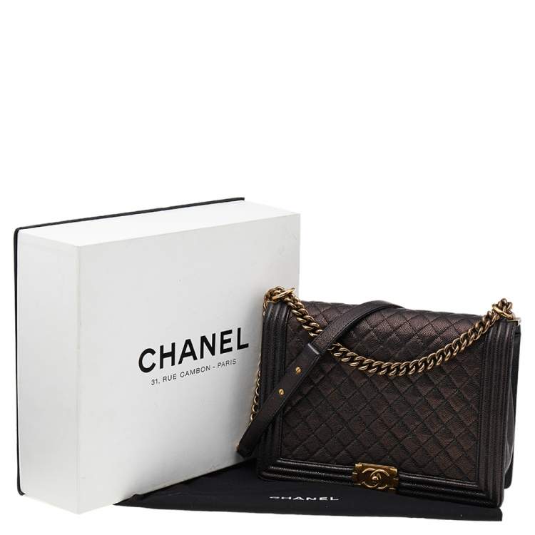 Pre Owned Chanel Black Quilted Caviar Leather Large Boy Bag